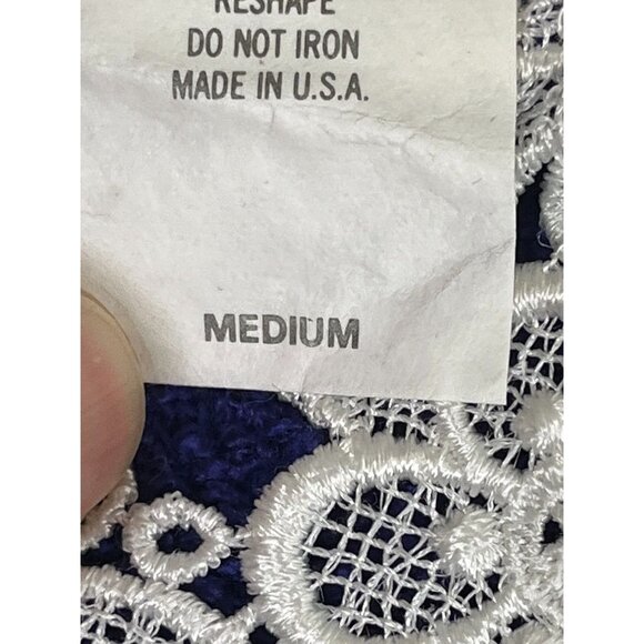 Retro Knit Sweater Chevron M Blue Floral Lace Chic Preppy Classic Neutral 80s - Picture 9 of 10